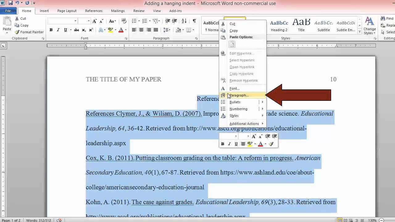 do hanging indent on word for mac